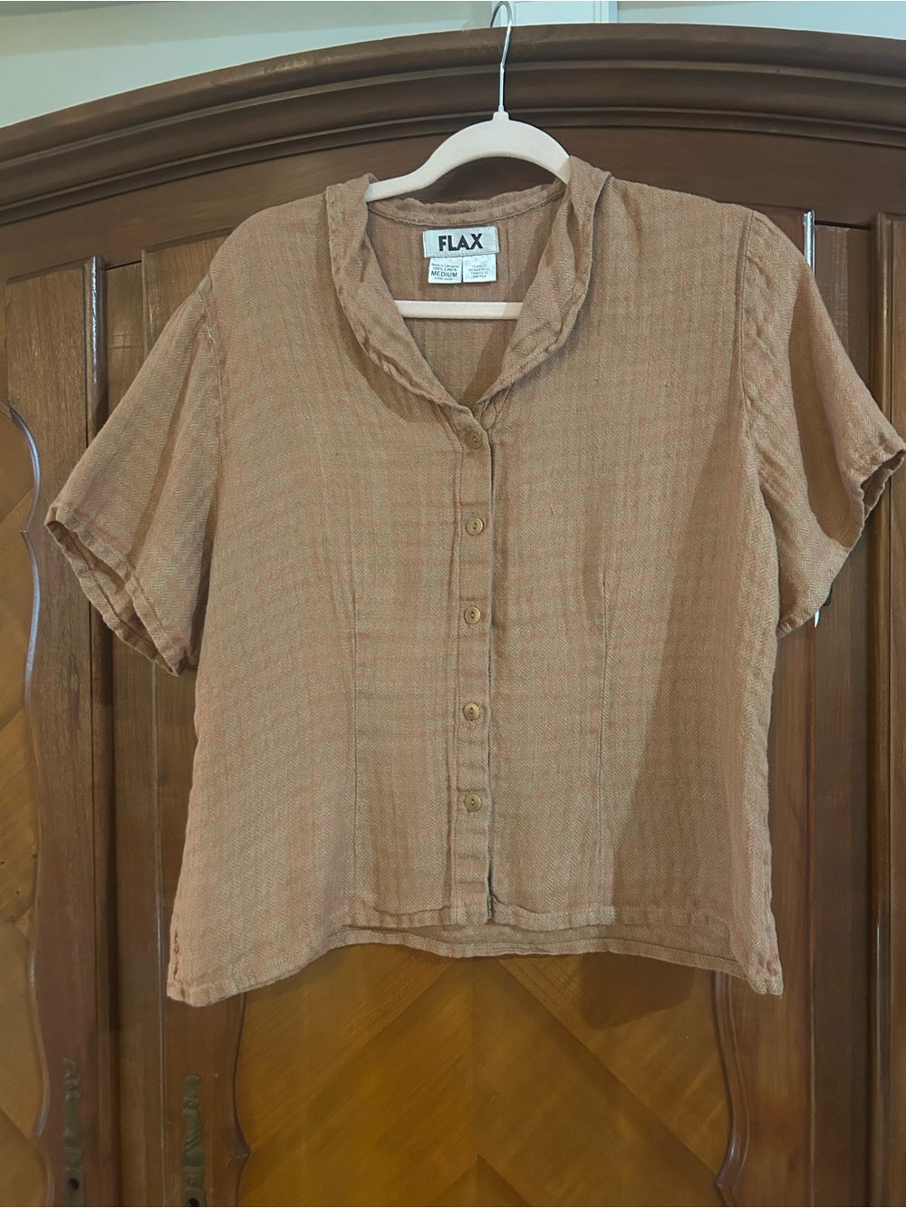 FLAX By Jeanne Engelhart Women's Short Sleeve Button Front Top size Medium #1098